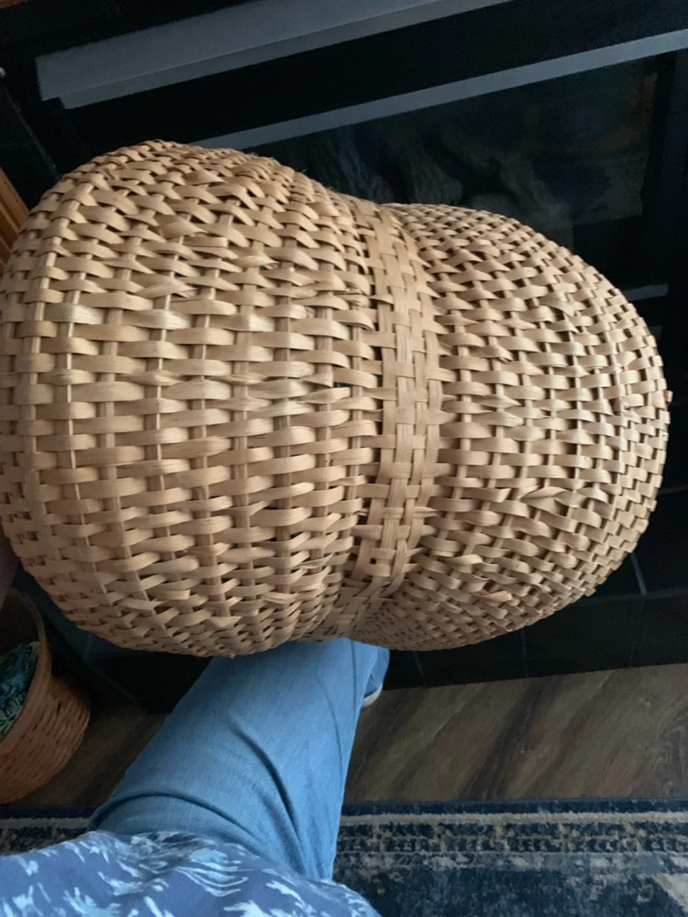 “Butt” Basket Giant Oak Splint Marked X 75 Primitive Style Folk Art